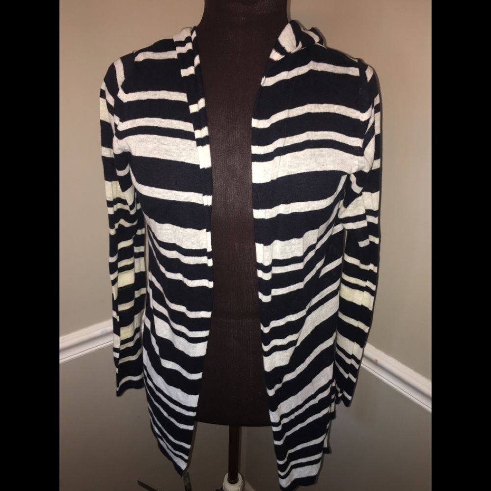 Kenar Nautical Cardigan Sweater Navy White Hooded Womens Small Preppy